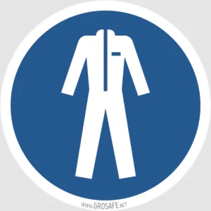 Pictogramme vêtements de protection obligatoires - disque bleu avec icône blanche sur support vinyle, PVC ou alucobond