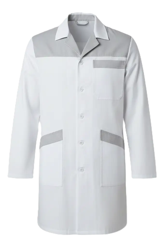 Blouse professionnelle bicolore blanche et grise unisexe