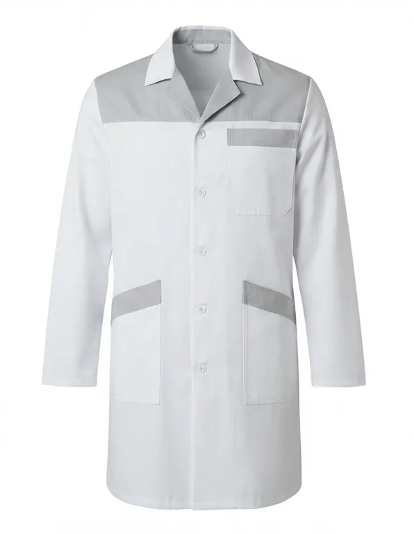 Blouse professionnelle bicolore blanche et grise unisexe