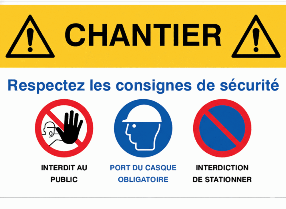 Panneau de Consignes de Sécurité Essentielles pour Chantier
