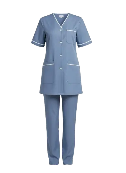 Femme portant une tenue de ménage anti javel GROSAFE.