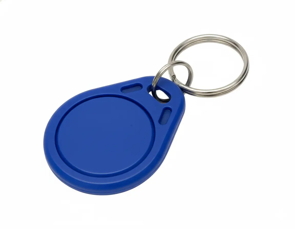 Porte-clé badge RFID bleu pour système de contrôle d'accès et sécurité