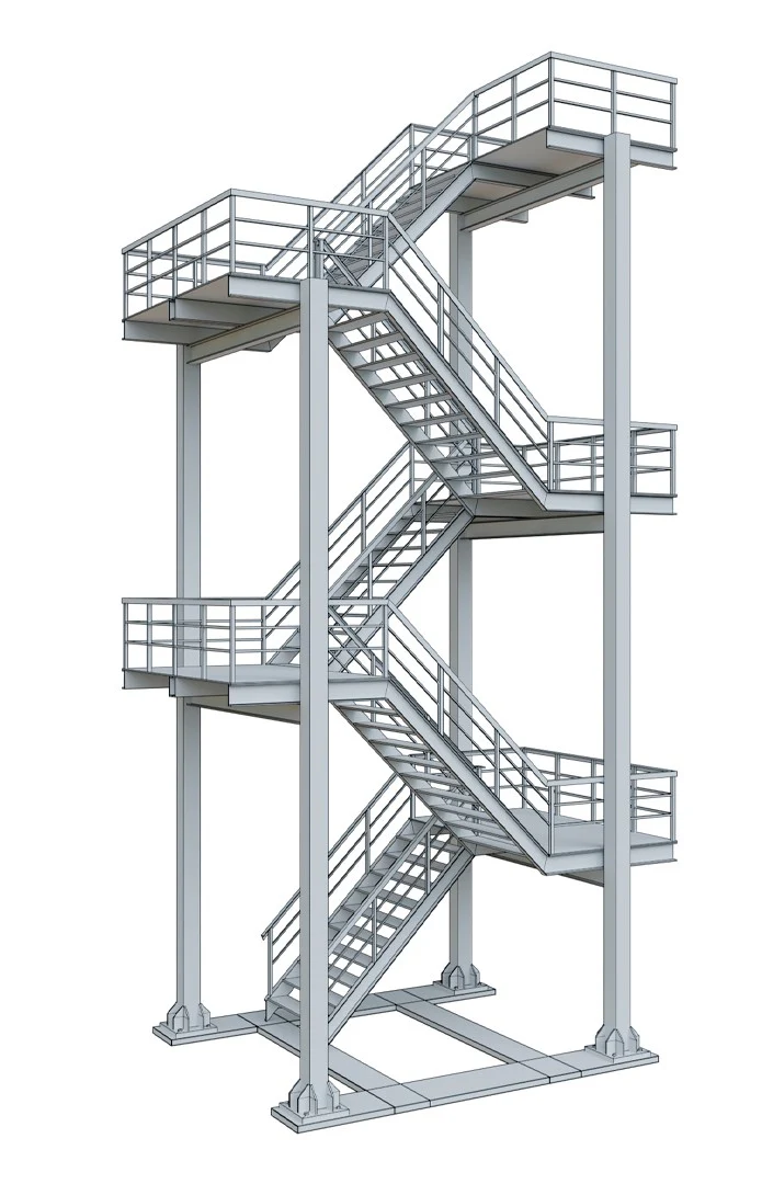 Escalier de secours rectangulaire industriel – sur mesure et sécurisé – Image 2