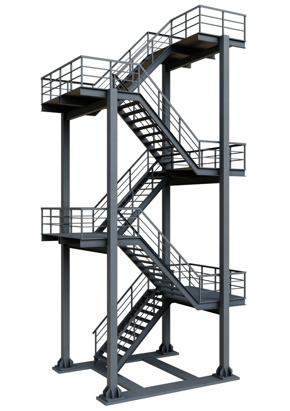 Escalier de secours industriel rectangulaire sur mesure en acier galvanisé