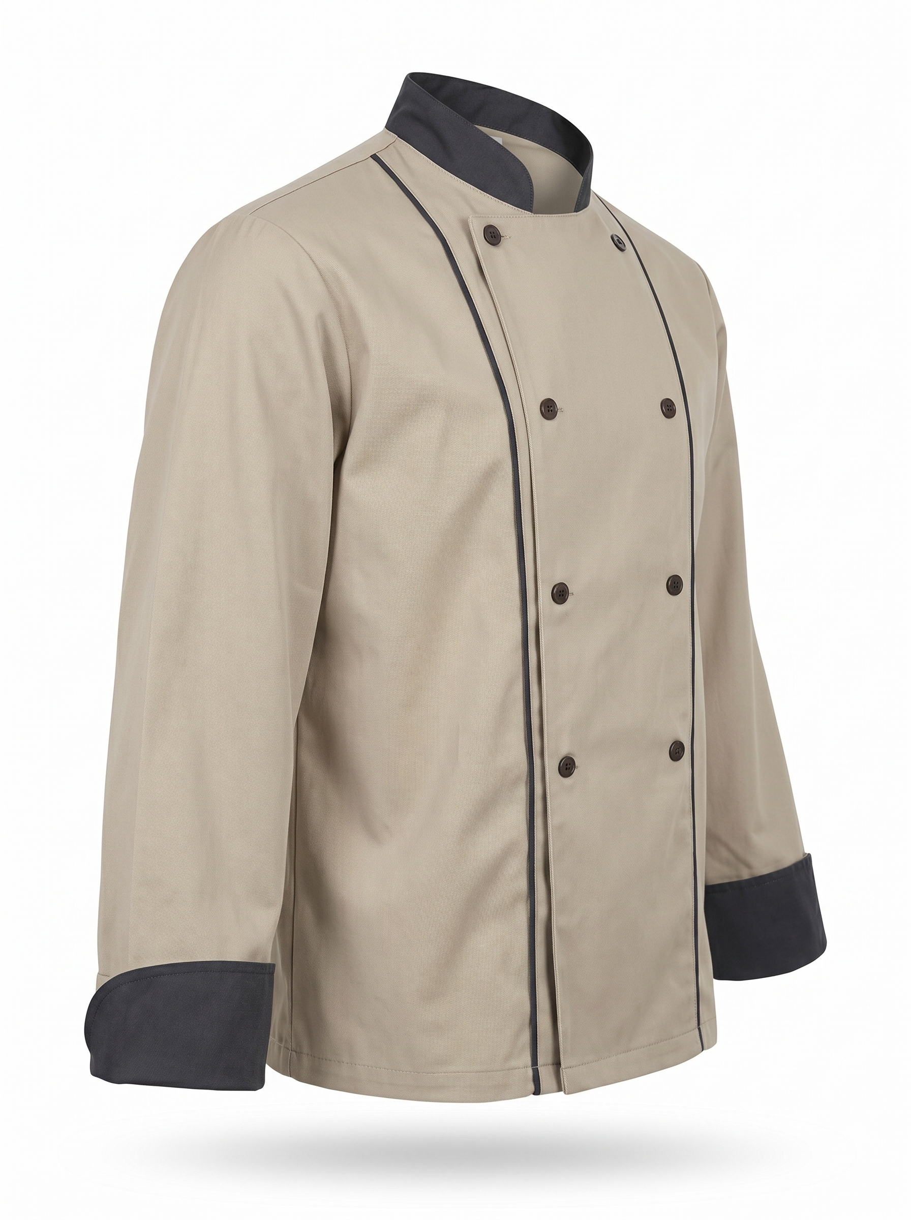 Veste de chef professionnelle beige et noire manches longues