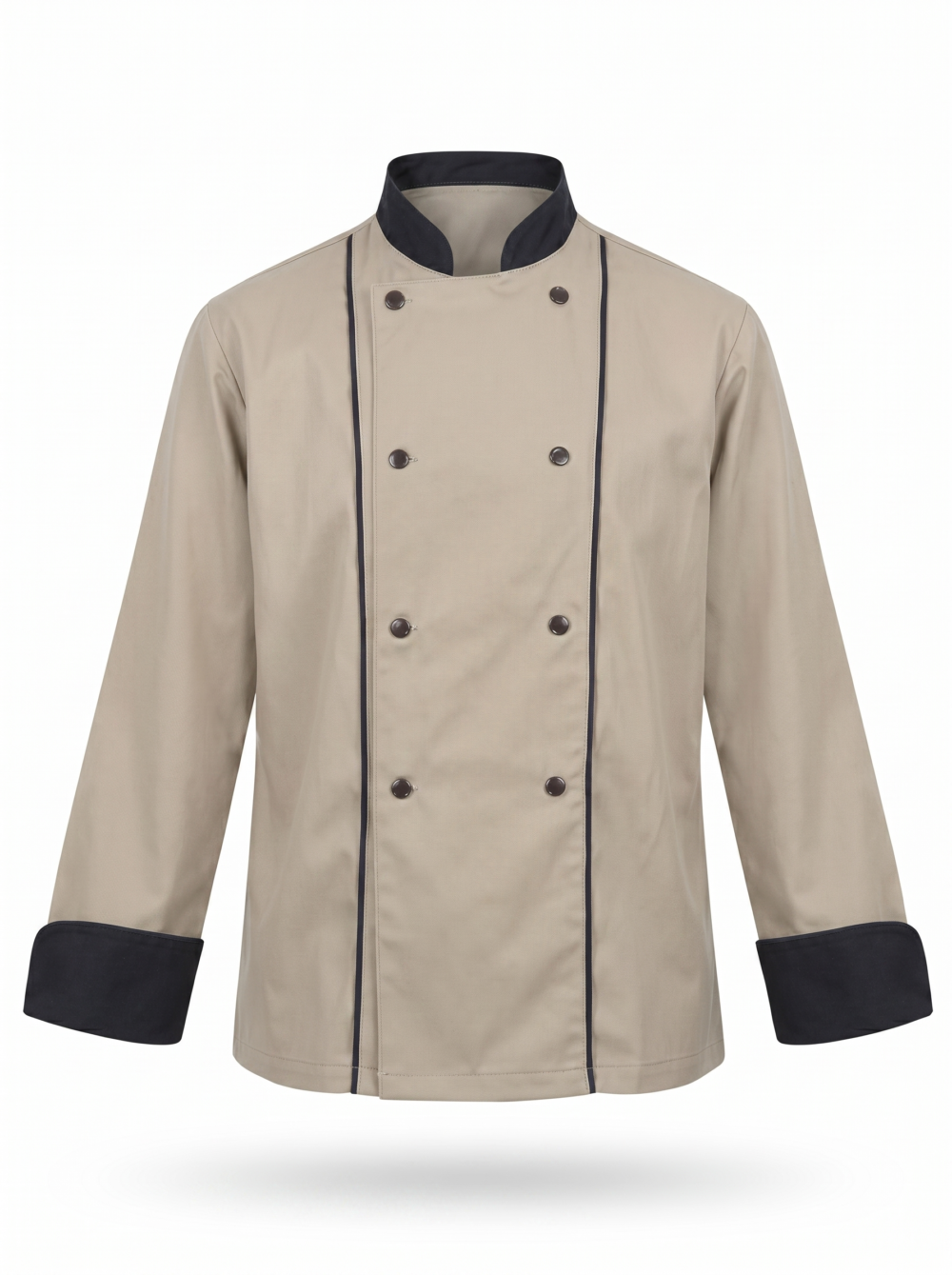 Veste de chef professionnelle beige et noire manches longues