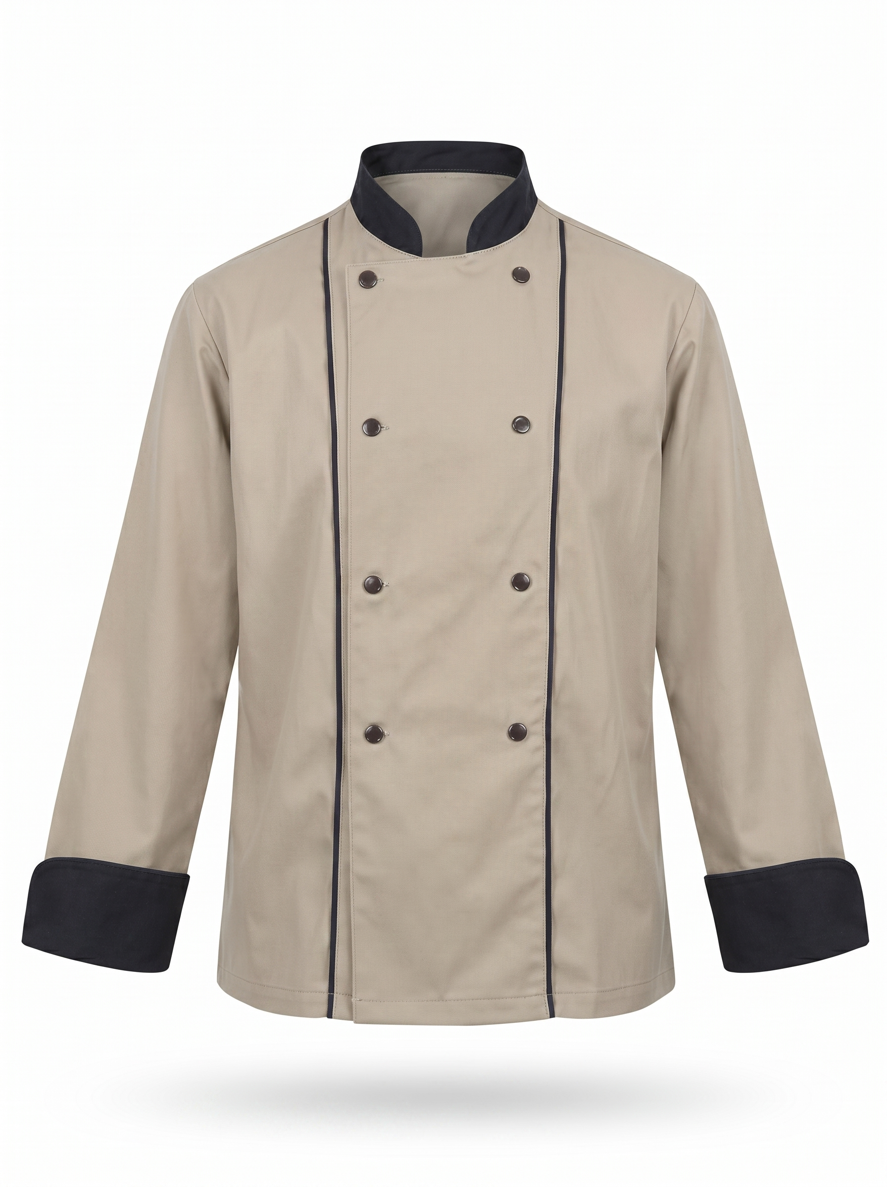 Veste de chef professionnelle beige et noire manches longues