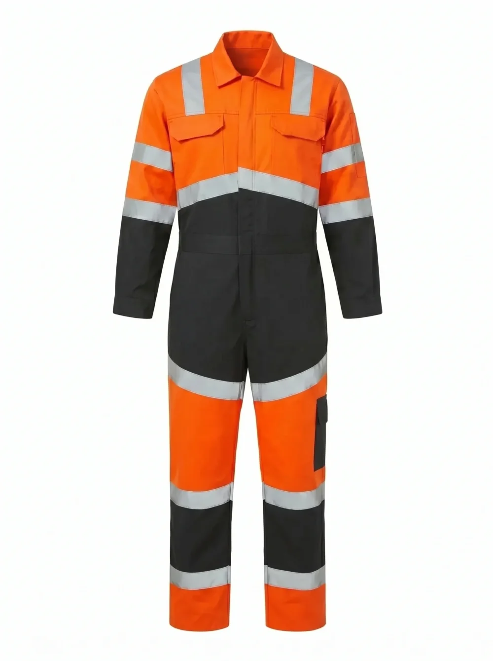 combinaison de travail réfléchissante bicolore disponible en vert orange et bleu avec bandes réfléchissantes
