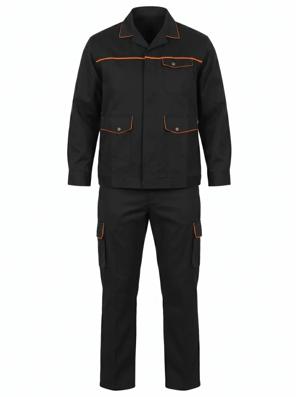 tenue de travail liseré orange veste et pantalon bleu marine professionnel