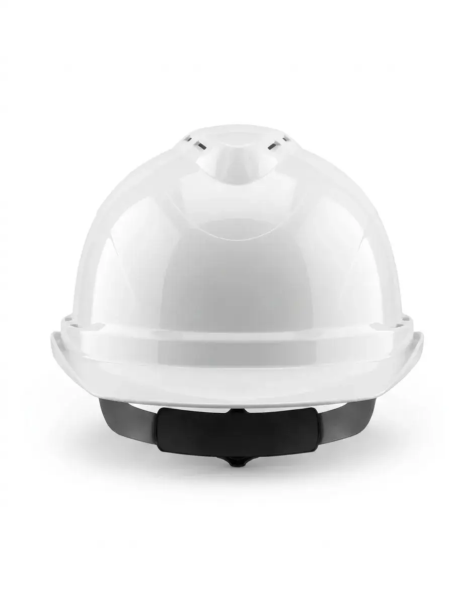 casque de sécurité ventilé blanc avec molette de réglage arrière et fentes d'aération