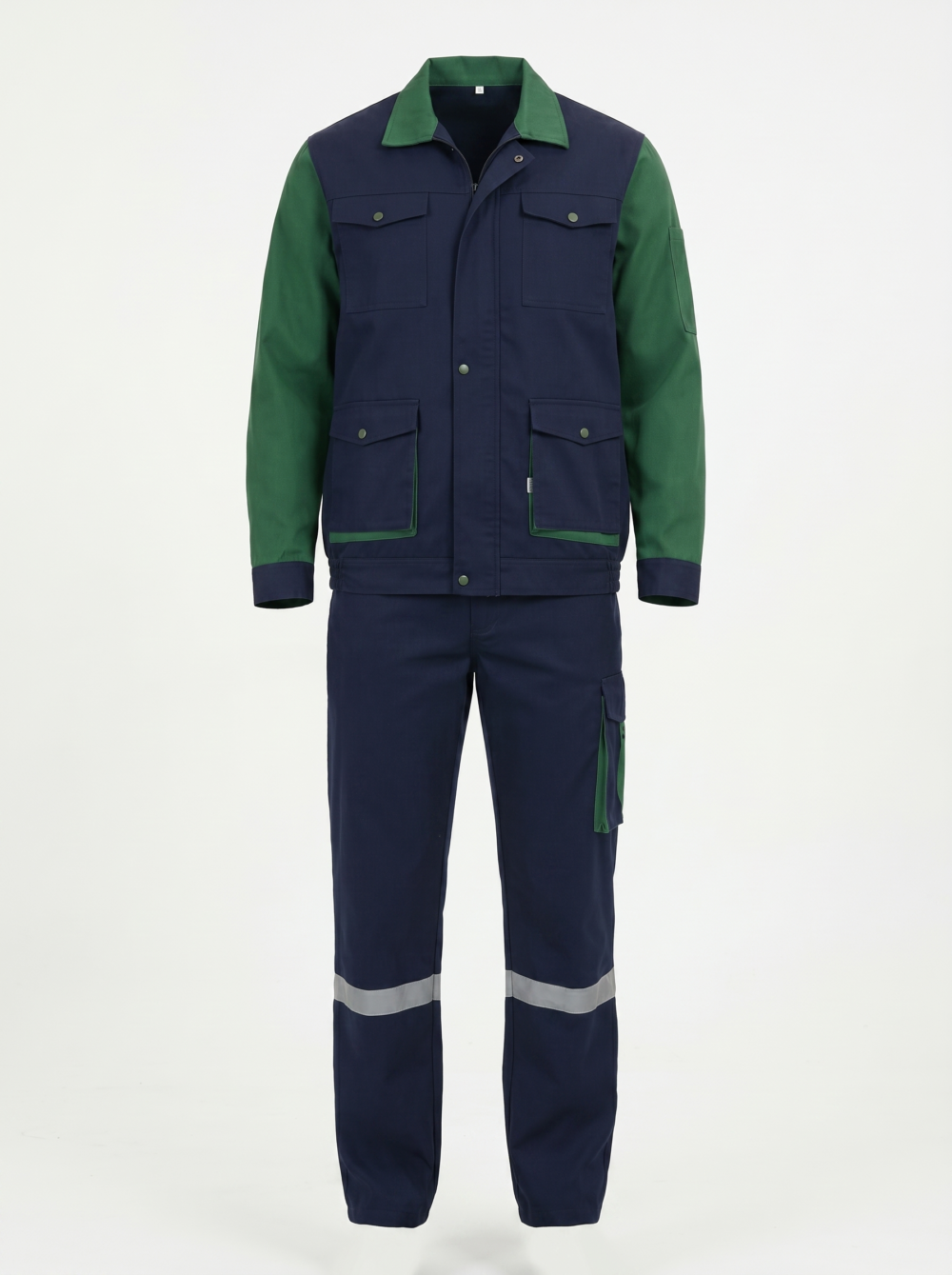 ensemble de travail bleu et vert professionnel avec manches vertes et bandes réfléchissantes