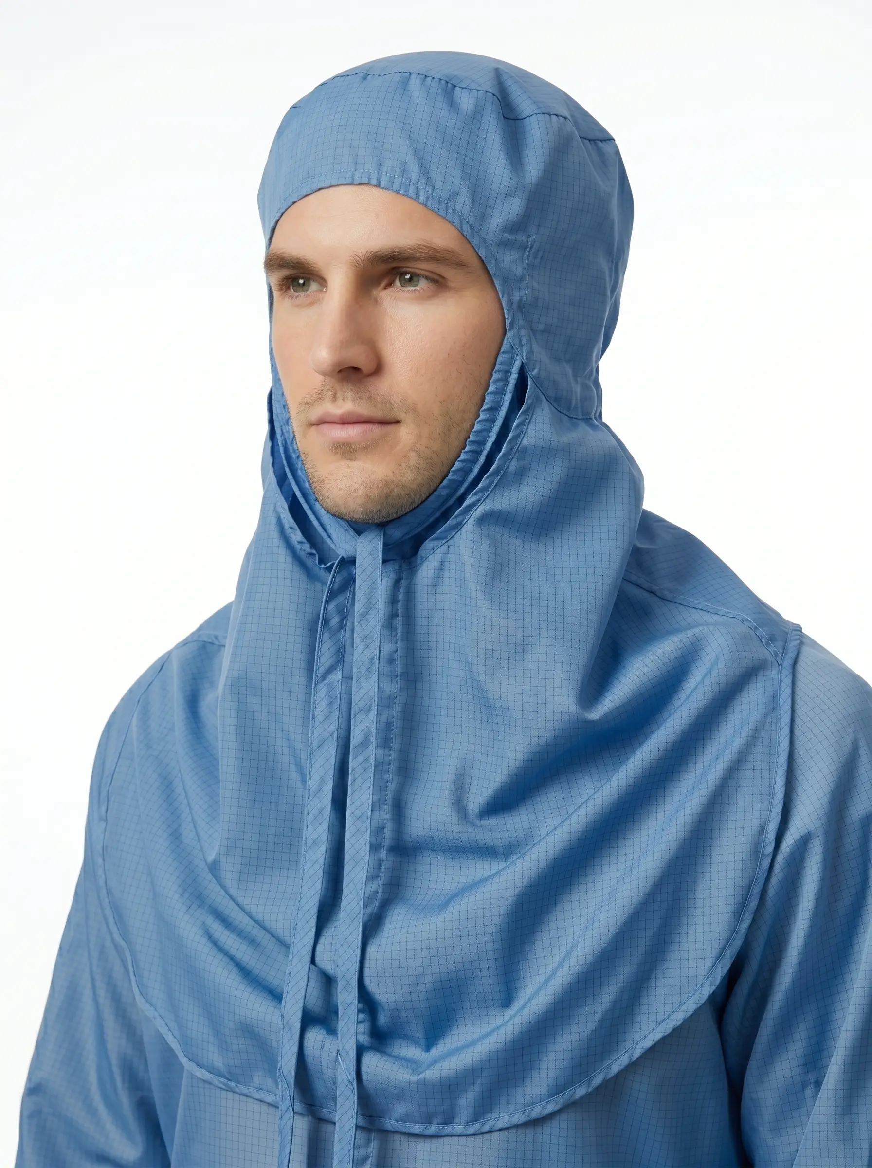 combinaison de protection intégrale bleue à capuche jetable pour milieu médical et industriel