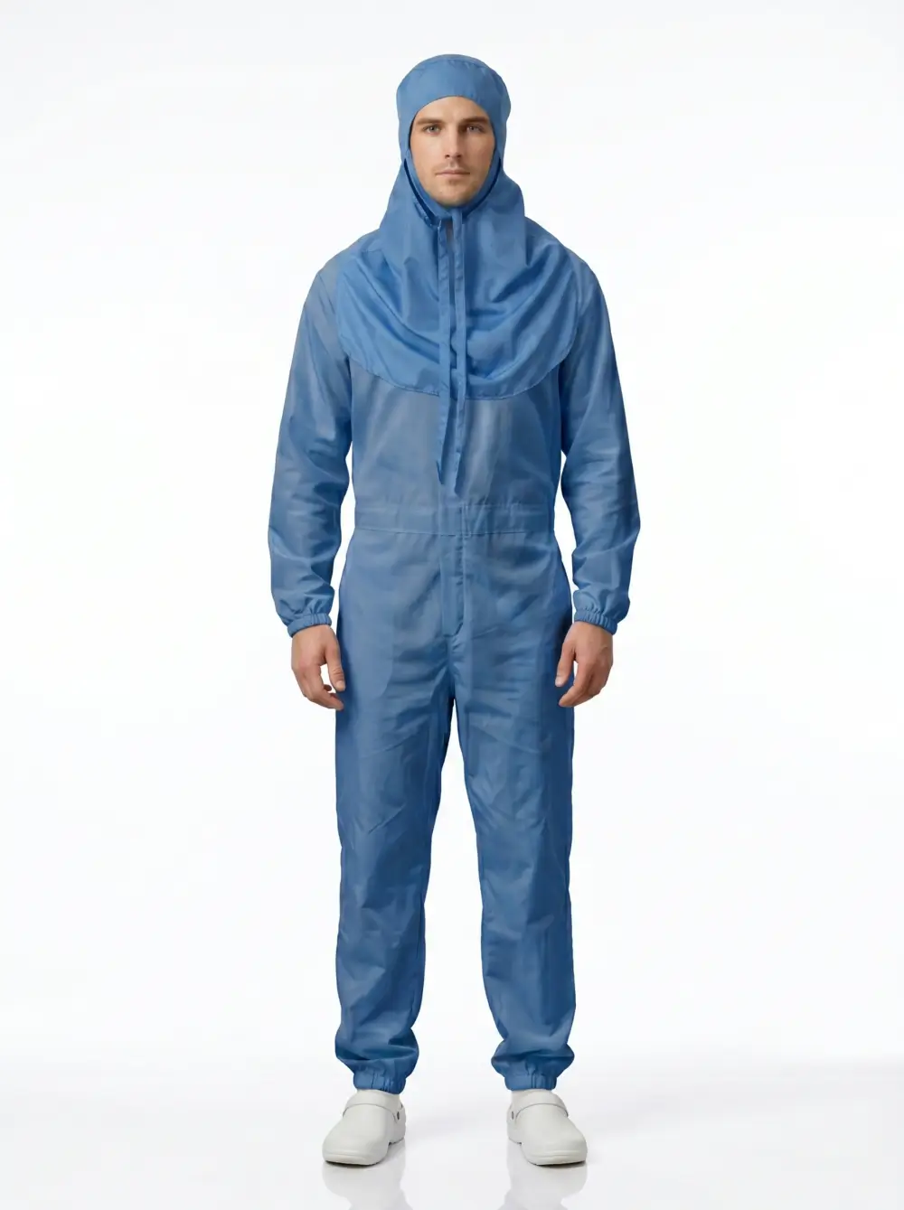 combinaison de protection intégrale bleue à capuche jetable pour milieu médical et industriel
