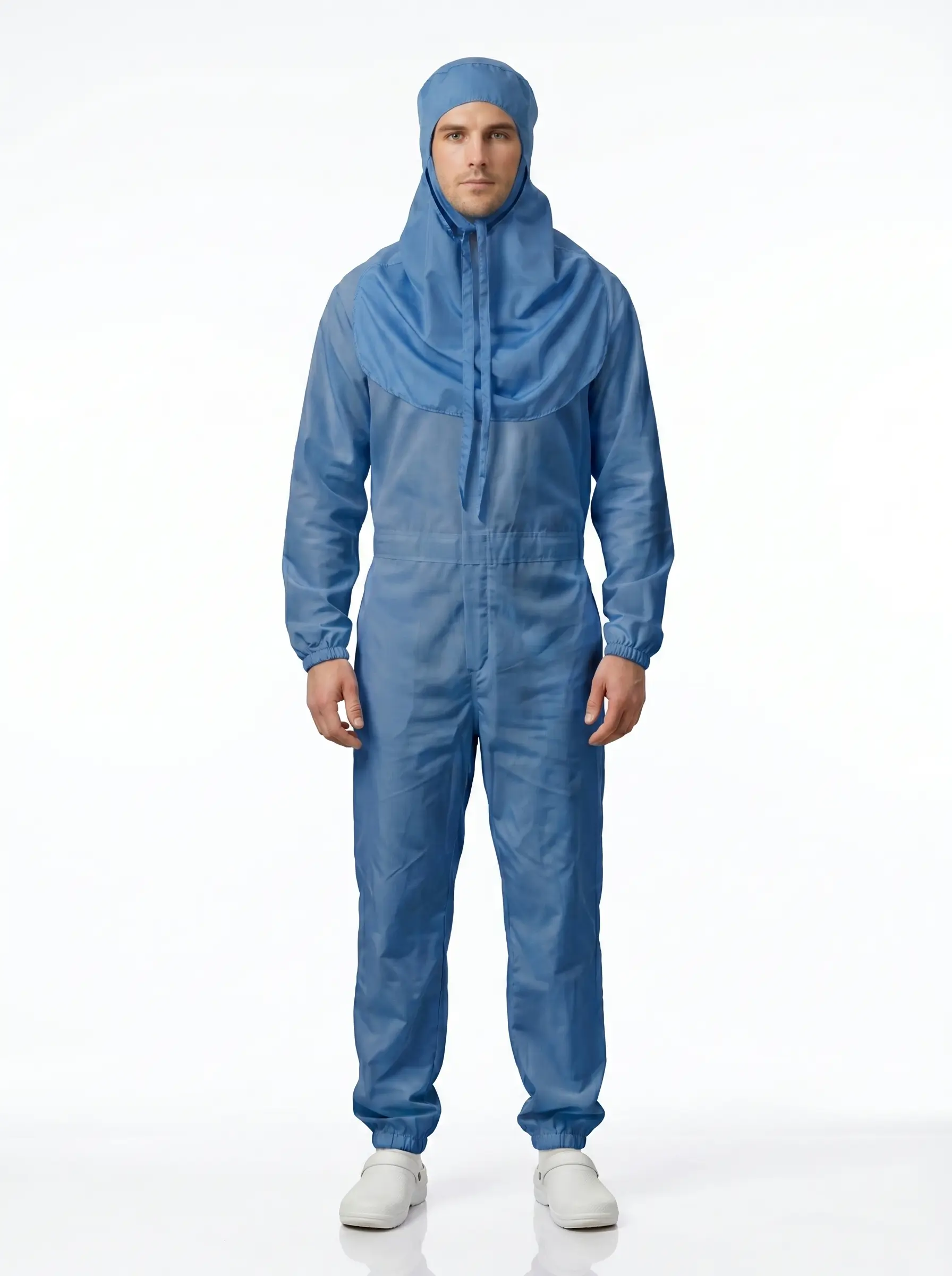 combinaison de protection intégrale bleue à capuche jetable pour milieu médical et industriel