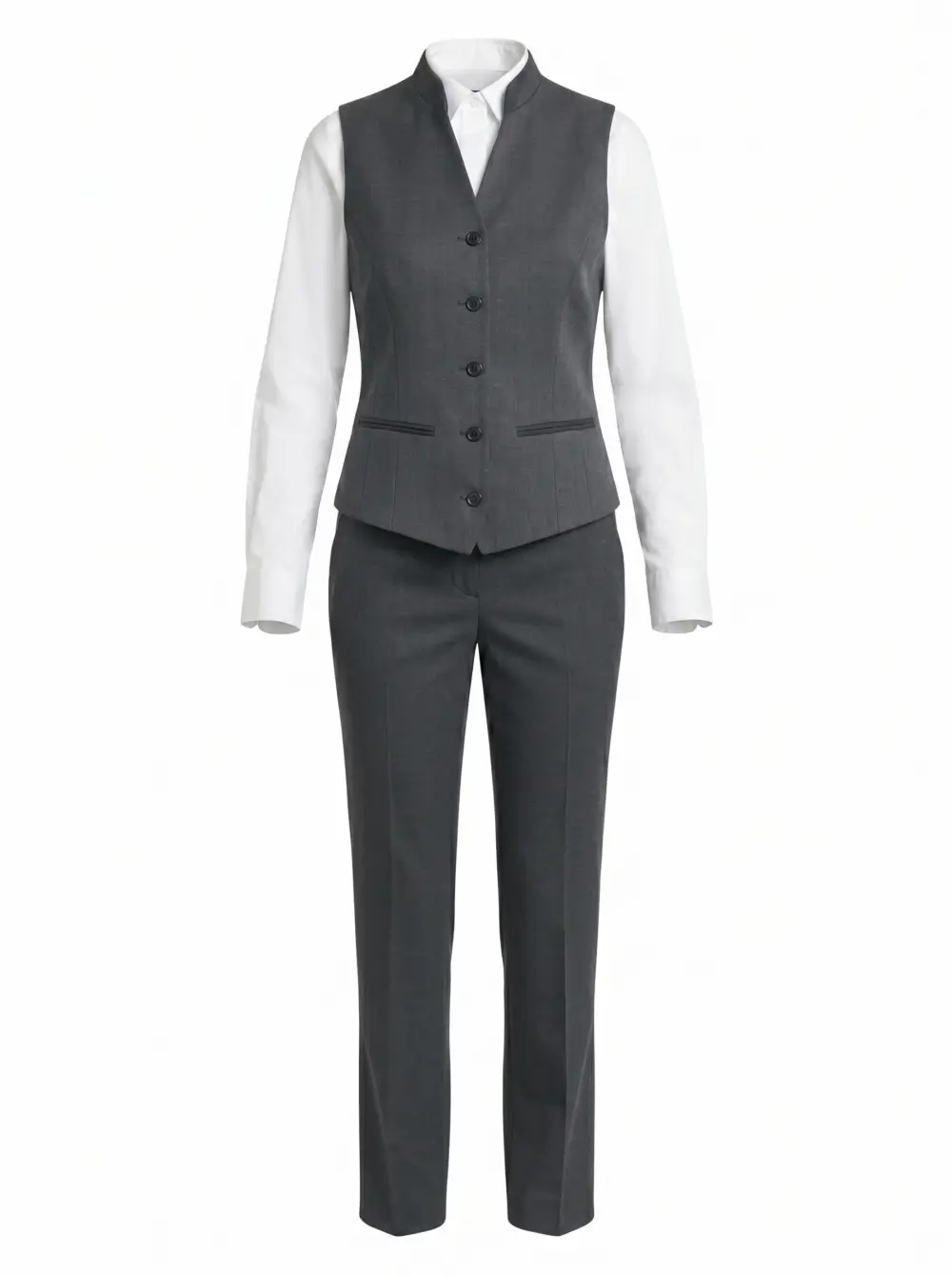 uniforme de service prestige avec gilet gris anthracite et chemisier blanc