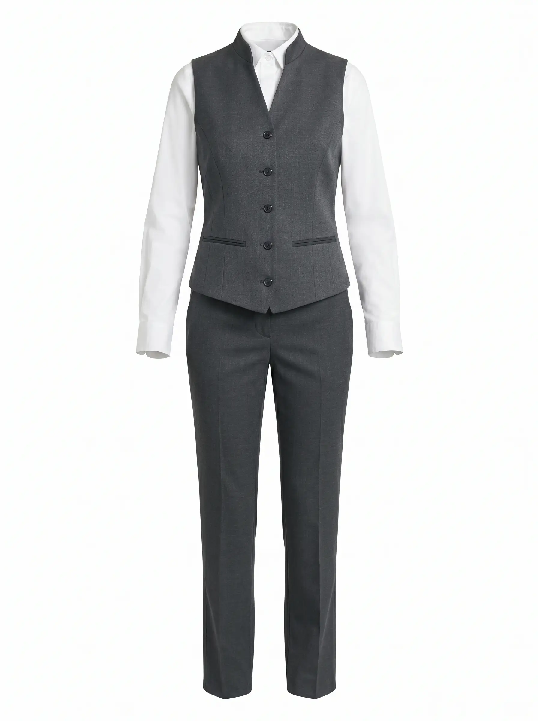 uniforme de service prestige avec gilet gris anthracite et chemisier blanc