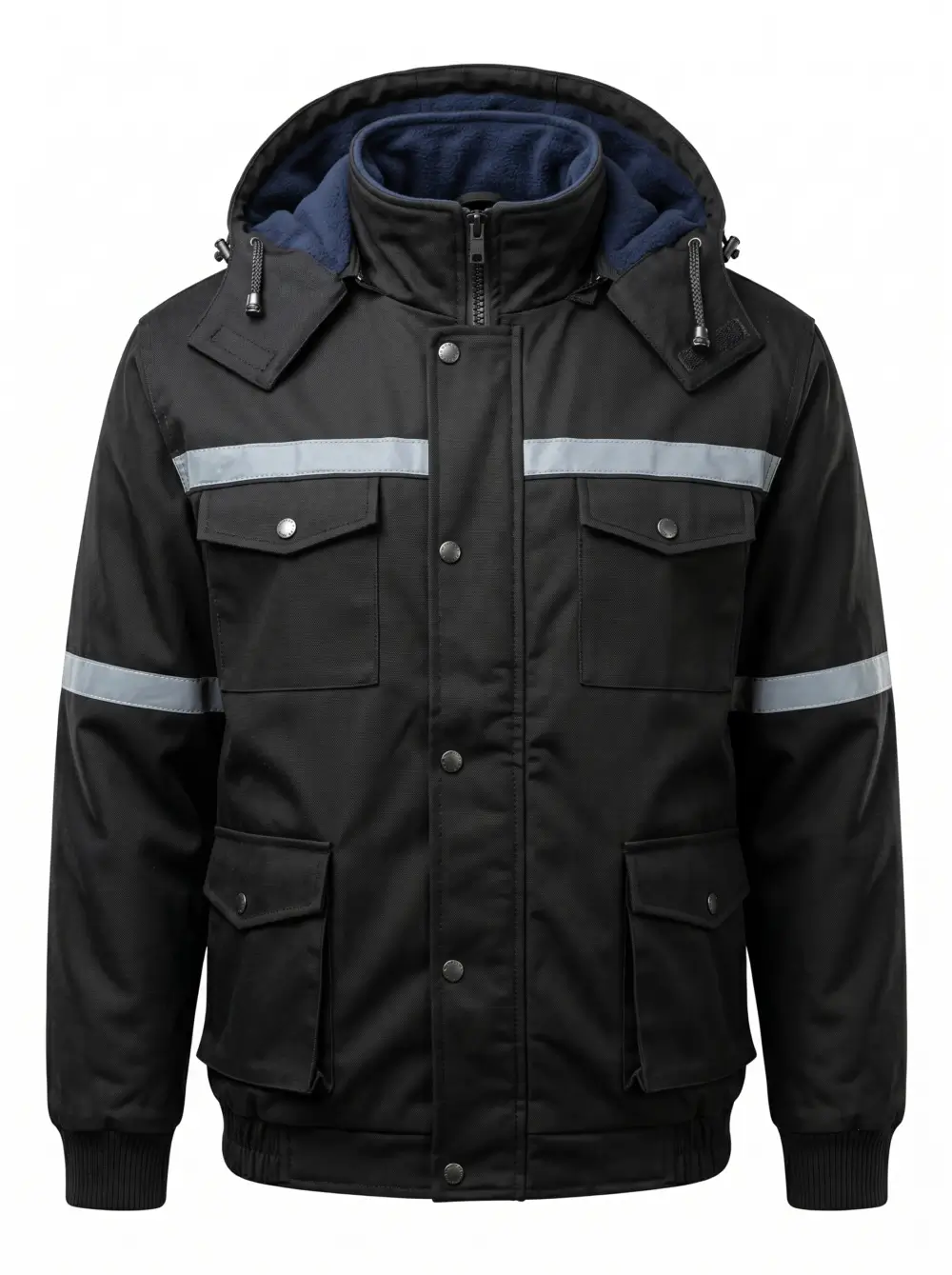 parka GROSAFE de travail réfléchissante avec capuche amovible noire et bleu marine pour hiver