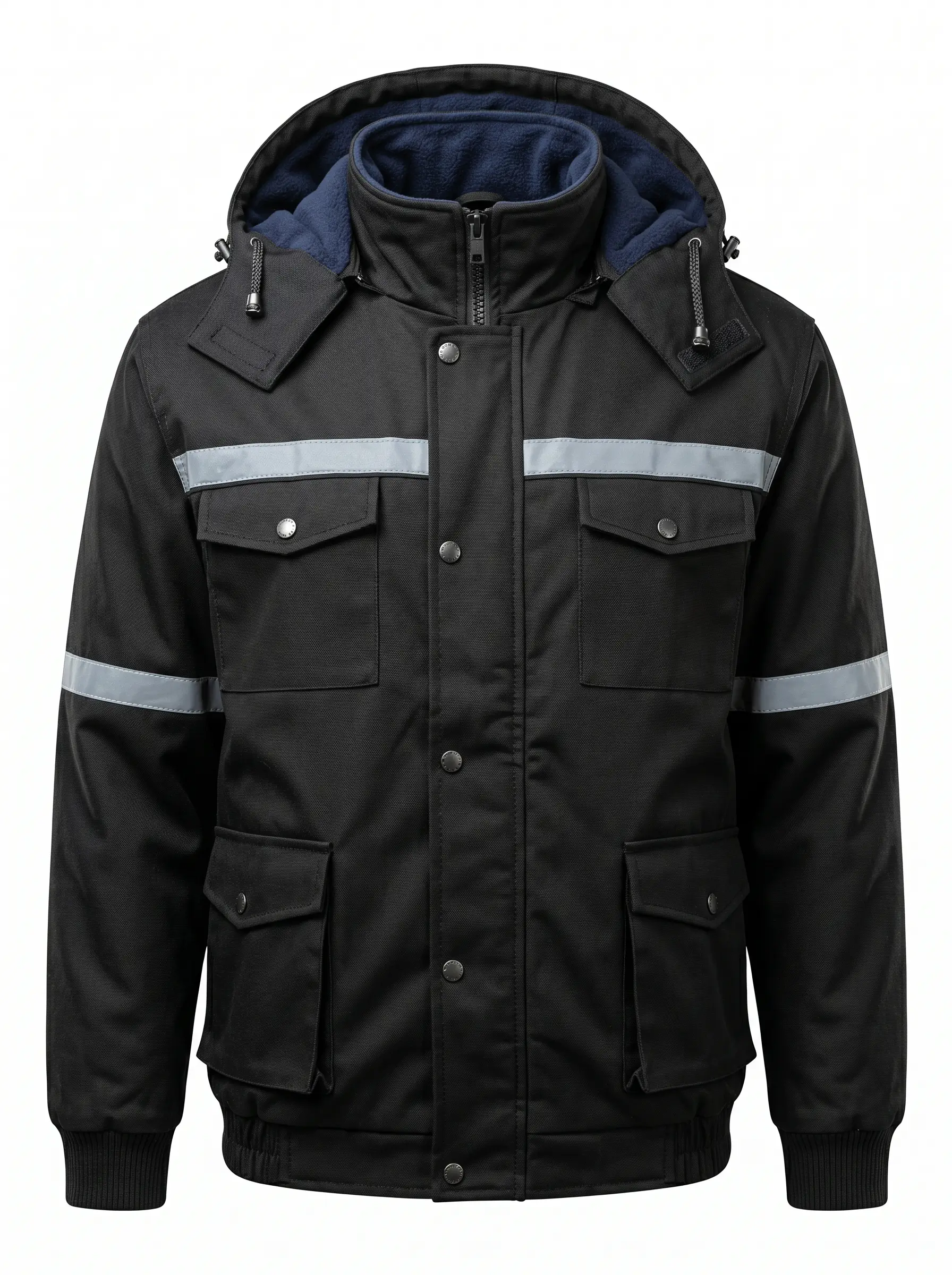 parka GROSAFE de travail réfléchissante avec capuche amovible noire et bleu marine pour hiver