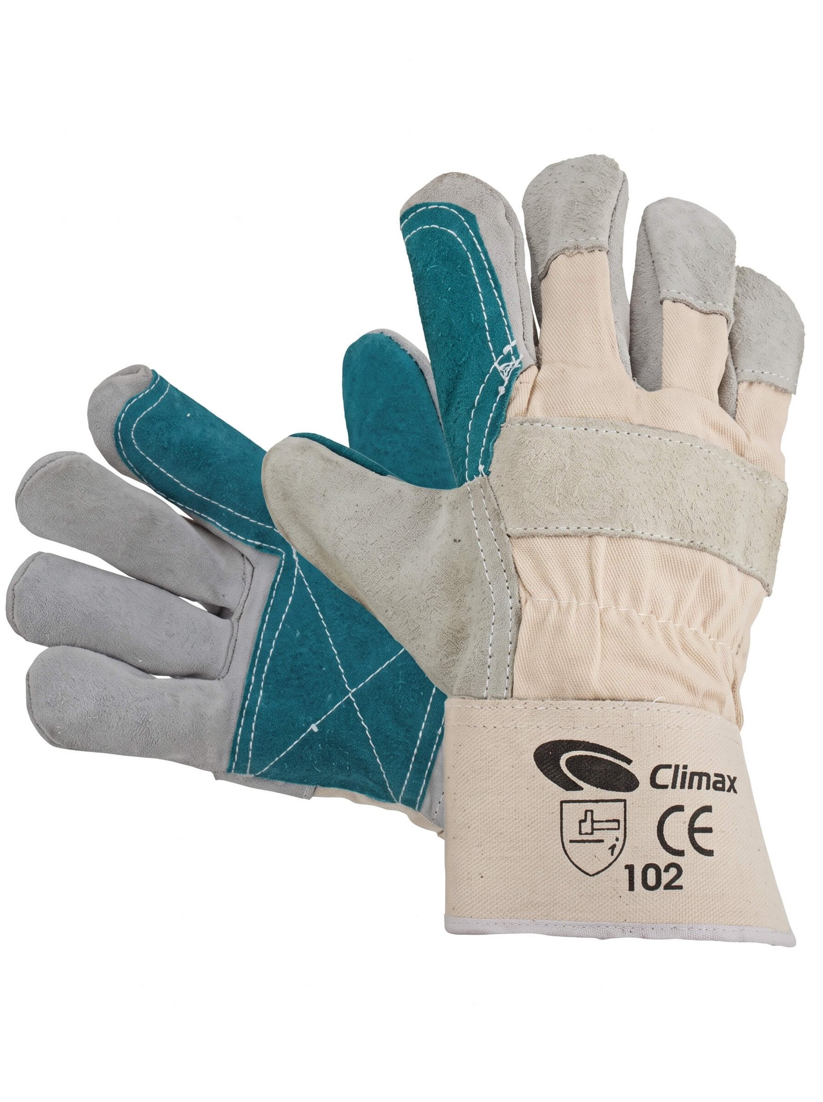 Gant de travail en cuir CLIMAX Réf 102 beige et vert